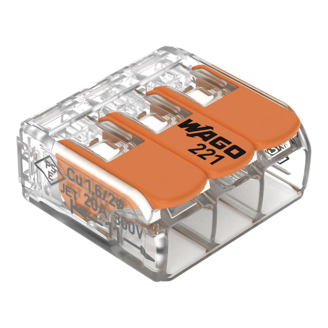 WAGO 221-413 COMPACT-Verbindungsklemme,  für alle Leiterarten,max. 4 mm²