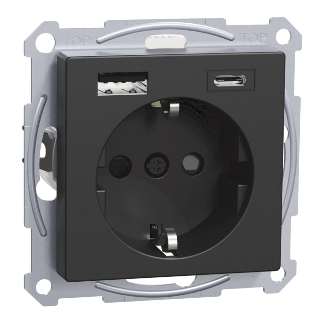 Merten Schuko Steckdose     MEG2367-0403 m.USB Ladegerät schwarz matt System M