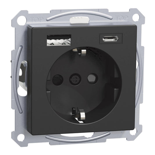 Merten Schuko Steckdose     MEG2367-0403 m.USB Ladegerät schwarz matt System M