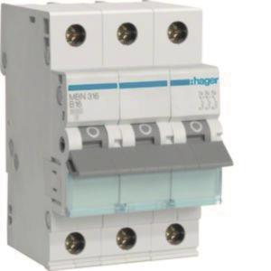 Hager Leitungsschutzschalter      MBN316 ** 3polig 6kA B-16A 3M