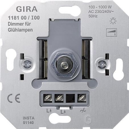 GIRA 118100 Glühlampendimmeinsatz        100-1000W Druck-Wechselschalter