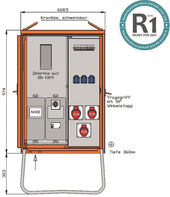 Walther Anschlussverteiler     WAV0100R1 22kVA Zählerpl.RCD Typ B 5 LS 3 CEE-Abg