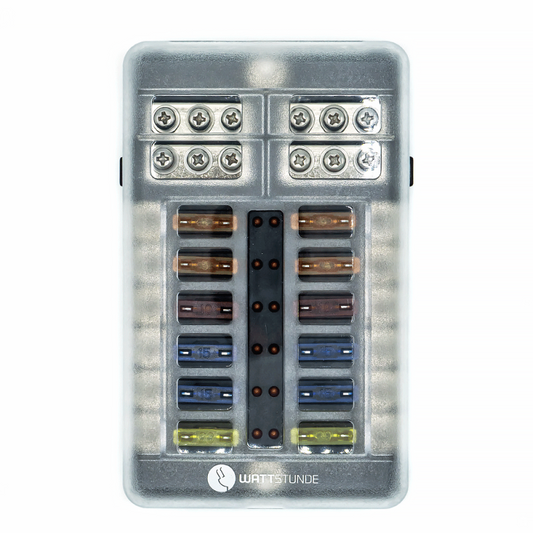 WATTSTUNDE® Plus Distributor 12 mit je 4x 5A, 10A, 15A, 20A Flachsicherungen - Homeiq24